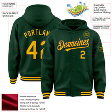 Load image into Gallery viewer, Custom Green Gold-Black Bomber Full-Snap Varsity Letterman Hoodie Jacket