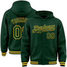 Load image into Gallery viewer, Custom Green Gold Bomber Full-Snap Varsity Letterman Hoodie Jacket