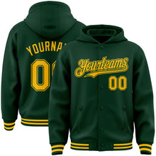 Load image into Gallery viewer, Custom Green Gold Bomber Full-Snap Varsity Letterman Hoodie Jacket