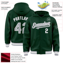 Load image into Gallery viewer, Custom Green Gray-White Bomber Full-Snap Varsity Letterman Hoodie Jacket