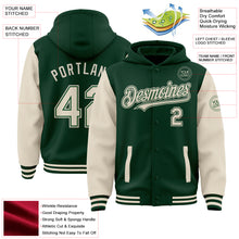 Load image into Gallery viewer, Custom Green Cream Bomber Full-Snap Varsity Letterman Two Tone Hoodie Jacket