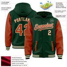 Load image into Gallery viewer, Custom Green Texas Orange-Cream Bomber Full-Snap Varsity Letterman Two Tone Hoodie Jacket