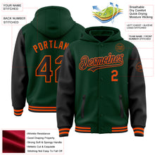 Load image into Gallery viewer, Custom Green Black-Orange Bomber Full-Snap Varsity Letterman Two Tone Hoodie Jacket