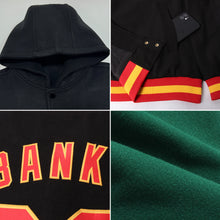 Load image into Gallery viewer, Custom Green Red-Cream Bomber Full-Snap Varsity Letterman Two Tone Hoodie Jacket