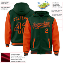 Load image into Gallery viewer, Custom Green Orange-Cream Bomber Full-Snap Varsity Letterman Two Tone Hoodie Jacket