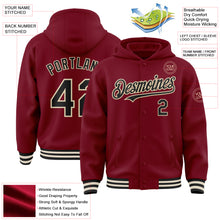 Load image into Gallery viewer, Custom Crimson Black-Cream Bomber Full-Snap Varsity Letterman Hoodie Jacket
