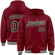 Load image into Gallery viewer, Custom Crimson Black-Cream Bomber Full-Snap Varsity Letterman Hoodie Jacket