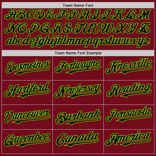 Load image into Gallery viewer, Custom Crimson Black-Neon Green Bomber Full-Snap Varsity Letterman Hoodie Jacket