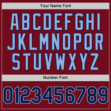 Load image into Gallery viewer, Custom Crimson Navy-Light Blue Bomber Full-Snap Varsity Letterman Hoodie Jacket