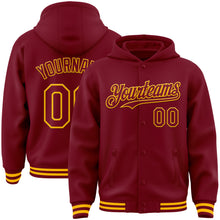 Load image into Gallery viewer, Custom Crimson Gold Bomber Full-Snap Varsity Letterman Hoodie Jacket