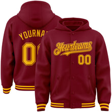 Load image into Gallery viewer, Custom Crimson Gold Bomber Full-Snap Varsity Letterman Hoodie Jacket