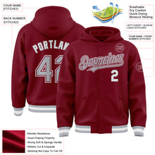 Load image into Gallery viewer, Custom Crimson Gray-White Bomber Full-Snap Varsity Letterman Hoodie Jacket