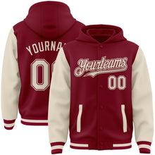 Load image into Gallery viewer, Custom Crimson Cream Bomber Full-Snap Varsity Letterman Two Tone Hoodie Jacket