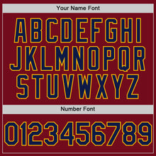 Load image into Gallery viewer, Custom Crimson Navy Cream-Gold Bomber Full-Snap Varsity Letterman Two Tone Hoodie Jacket