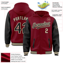 Load image into Gallery viewer, Custom Crimson Black-Cream Bomber Full-Snap Varsity Letterman Two Tone Hoodie Jacket