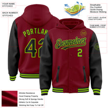 Load image into Gallery viewer, Custom Crimson Black-Neon Green Bomber Full-Snap Varsity Letterman Two Tone Hoodie Jacket