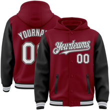 Load image into Gallery viewer, Custom Crimson Black-Gray Bomber Full-Snap Varsity Letterman Two Tone Hoodie Jacket