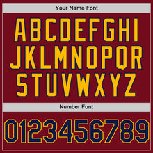 Load image into Gallery viewer, Custom Crimson Navy-Gold Bomber Full-Snap Varsity Letterman Two Tone Hoodie Jacket