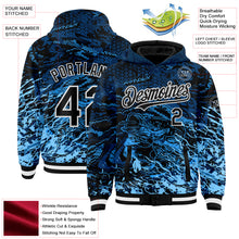 Load image into Gallery viewer, Custom Navy Black-Light Blue Tuna Fish Fishing 3D Bomber Full-Snap Varsity Letterman Hoodie Jacket