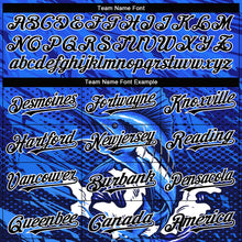 Load image into Gallery viewer, Custom Royal Black-White Marlin Fish Fishing 3D Bomber Full-Snap Varsity Letterman Hoodie Jacket