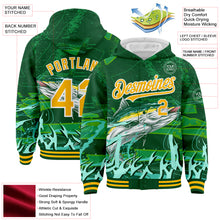 Load image into Gallery viewer, Custom Green Gold-White Tuna Fish Fishing 3D Bomber Full-Snap Varsity Letterman Hoodie Jacket