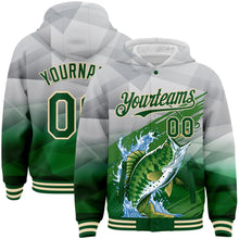 Load image into Gallery viewer, Custom Gray Green-Cream Largemouth Bass Fish Fishing 3D Bomber Full-Snap Varsity Letterman Hoodie Jacket