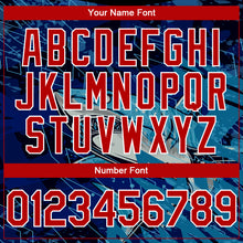 Load image into Gallery viewer, Custom Royal Red-White Marlin Fish Fishing 3D Bomber Full-Snap Varsity Letterman Hoodie Jacket