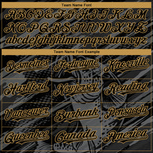 Load image into Gallery viewer, Custom Black Old Gold Largemouth Bass Fish Fishing 3D Bomber Full-Snap Varsity Letterman Hoodie Jacket