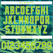 Load image into Gallery viewer, Custom Teal Neon Green-White Mahimah Fish Fishing 3D Bomber Full-Snap Varsity Letterman Hoodie Jacket