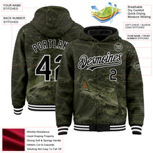 Load image into Gallery viewer, Custom Olive Black-White Largemouth Bass Fish Fishing 3D Bomber Full-Snap Varsity Letterman Hoodie Jacket