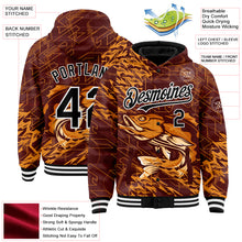 Load image into Gallery viewer, Custom Brown Black-White Largemouth Bass Fish Fishing 3D Bomber Full-Snap Varsity Letterman Hoodie Jacket