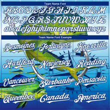 Load image into Gallery viewer, Custom Lakes Blue White-Royal Mahimah Fish Fishing 3D Bomber Full-Snap Varsity Letterman Hoodie Jacket