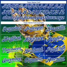 Load image into Gallery viewer, Custom Royal Neon Green-White Largemouth Bass Fish Fishing 3D Bomber Full-Snap Varsity Letterman Hoodie Jacket