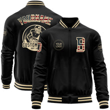 Load image into Gallery viewer, Custom Black Vintage USA Flag-Cream Bomber Varsity Letterman Zipper Jacket