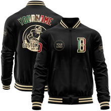 Load image into Gallery viewer, Custom Black Vintage Mexican Flag-Cream Bomber Varsity Letterman Zipper Jacket