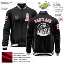 Load image into Gallery viewer, Custom Black Medium Pink-White Bomber Varsity Letterman Zipper Jacket
