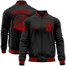Load image into Gallery viewer, Custom Black Red Bomber Varsity Letterman Zipper Jacket