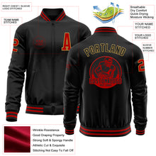 Load image into Gallery viewer, Custom Black Red-Old Gold Bomber Varsity Letterman Zipper Jacket