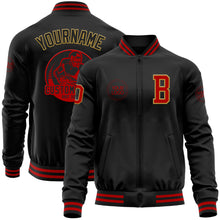 Load image into Gallery viewer, Custom Black Red-Old Gold Bomber Varsity Letterman Zipper Jacket