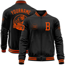 Load image into Gallery viewer, Custom Black Orange Bomber Varsity Letterman Zipper Jacket
