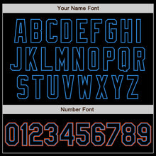 Load image into Gallery viewer, Custom Black Powder Blue-Orange Bomber Varsity Letterman Zipper Jacket