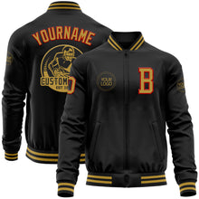 Load image into Gallery viewer, Custom Black Old Gold-Red Bomber Varsity Letterman Zipper Jacket