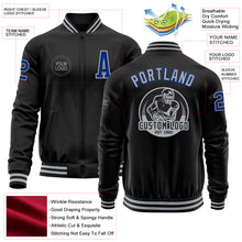 Load image into Gallery viewer, Custom Black Royal-Gray Bomber Varsity Letterman Zipper Jacket
