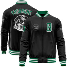 Load image into Gallery viewer, Custom Black Kelly Green-White Bomber Varsity Letterman Zipper Jacket