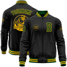 Load image into Gallery viewer, Custom Black Gold-Green Bomber Varsity Letterman Zipper Jacket