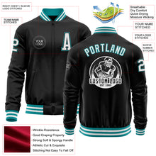 Load image into Gallery viewer, Custom Black White-Teal Bomber Varsity Letterman Zipper Jacket