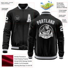 Load image into Gallery viewer, Custom Black White-Gray Bomber Varsity Letterman Zipper Jacket