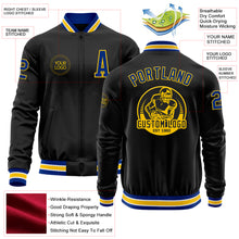 Load image into Gallery viewer, Custom Black Royal-Yellow Bomber Varsity Letterman Zipper Jacket