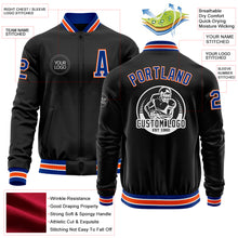 Load image into Gallery viewer, Custom Black Royal-Orange Bomber Varsity Letterman Zipper Jacket