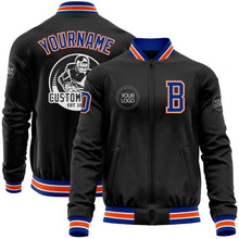 Load image into Gallery viewer, Custom Black Royal-Orange Bomber Varsity Letterman Zipper Jacket